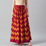 Women Red & Mustard Yellow Chevron Print Flared Maxi Skirt