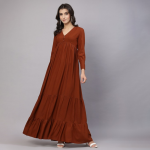 V-Neck Cuffed Sleeves Layered Maxi Dress