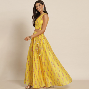 Women Chanderi Printed Lehenga & Crop Top