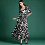 Printed Fit & Flare Monochrome Maxi Dress