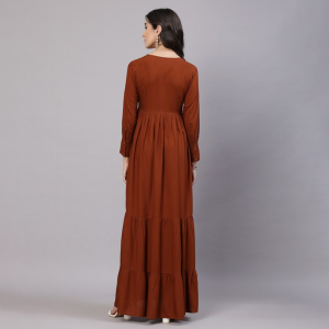V-Neck Cuffed Sleeves Layered Maxi Dress
