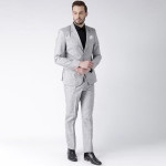 Men Grey Solid Single-Breasted 2-Piece Formal Suit