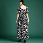 Printed Fit & Flare Monochrome Maxi Dress