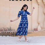 Floral Print Puff Sleeve Fit & Flare Maxi Dress